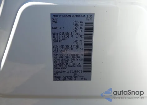 2020 Infiniti Qx60 Pure z USA, uszkodzony, nr VIN 5N1DL0MN4LC518903